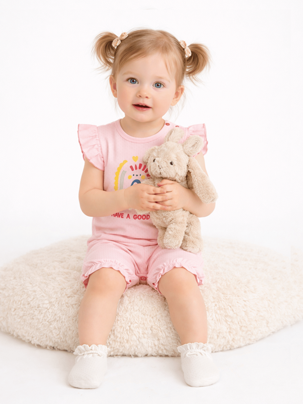 Pembe Bisiklet Yaka Baskılı Kız Bebek Jakarlı Kısa Tulum-1