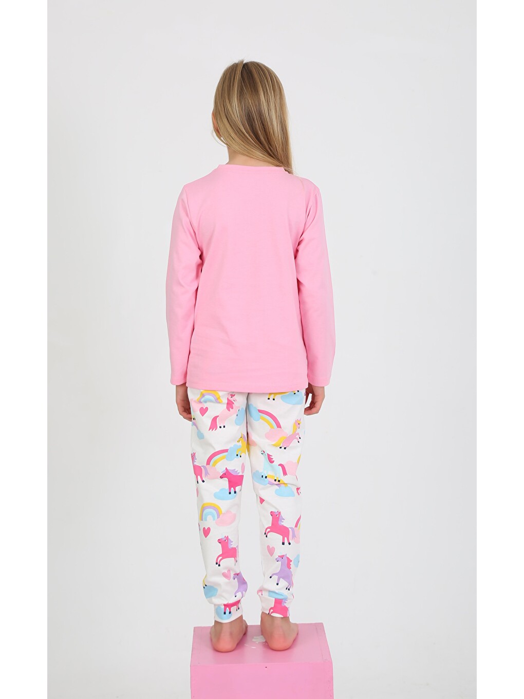 Kız Çocuk Uzun Kollu %100 Pamuklu Pijama Takımı Happines Koyu Pembe-1