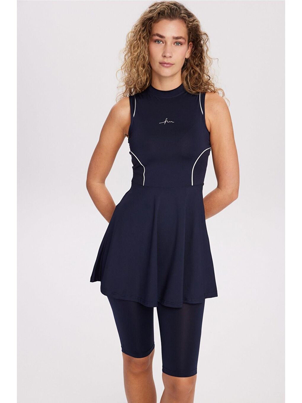 Spor Kesim Lacivert 4 Parça Yarı Kapalı Mayo Takımı 5014-1