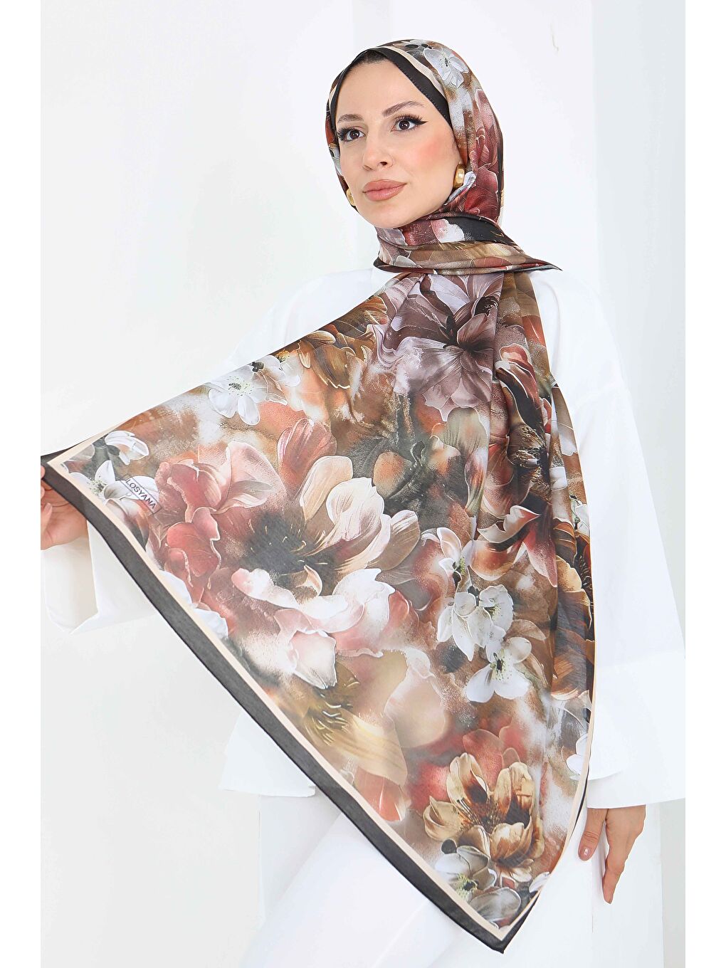 Kahverengi Floral Whisper Serisi Pamuk Şal Kahve - 27853-KAHVE-2