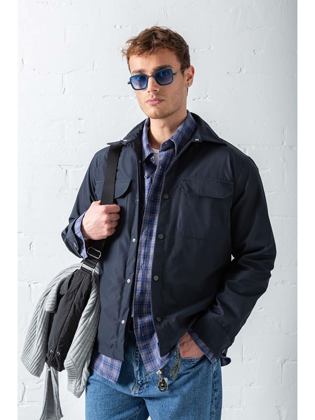 Erkek Önü Cepli Yakalı Slim Fit Ceket Lacivert-1