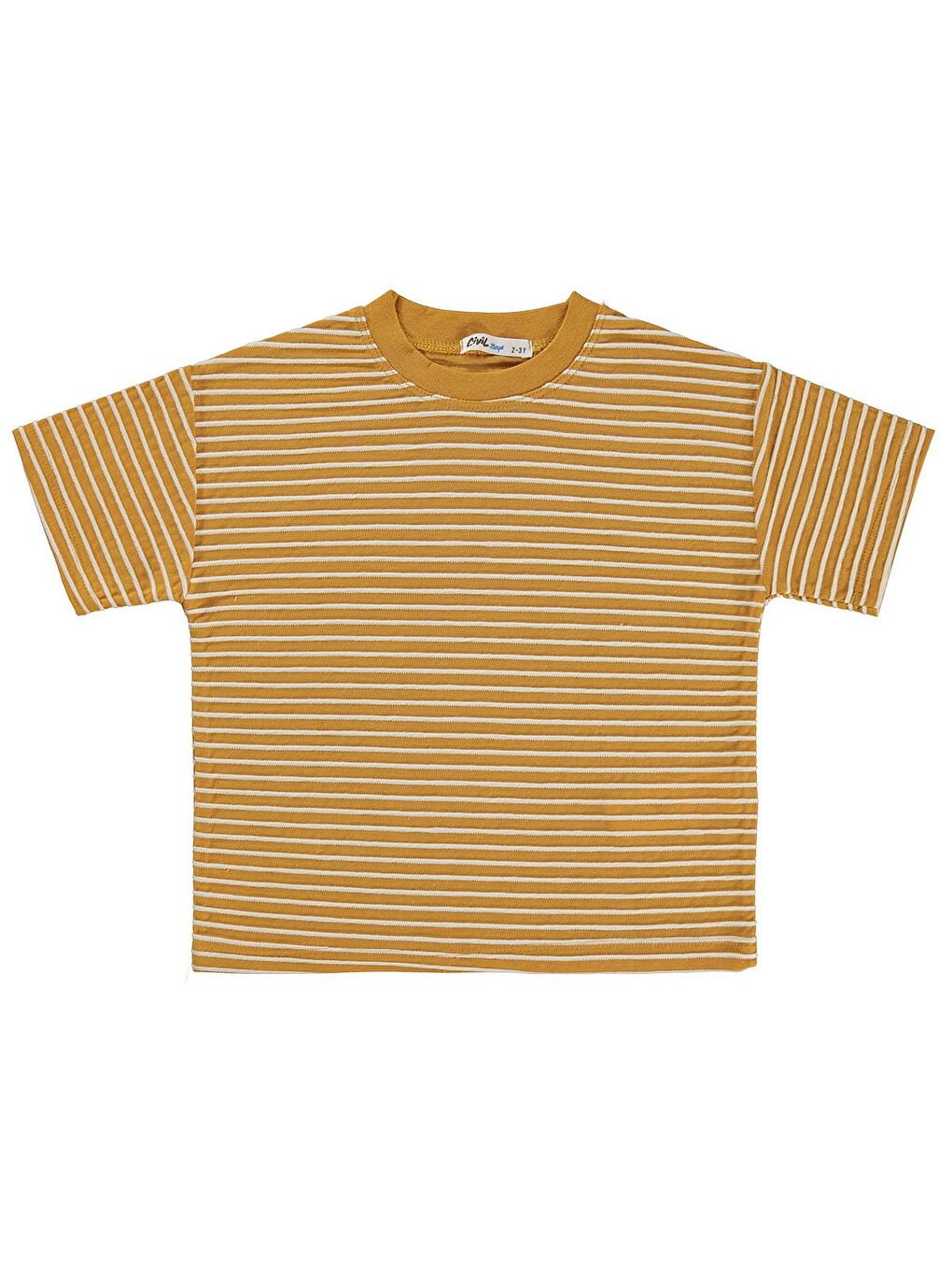 Sarı Boys Kabartma Çizgili 2-5 Yaş Tişört - Hardal