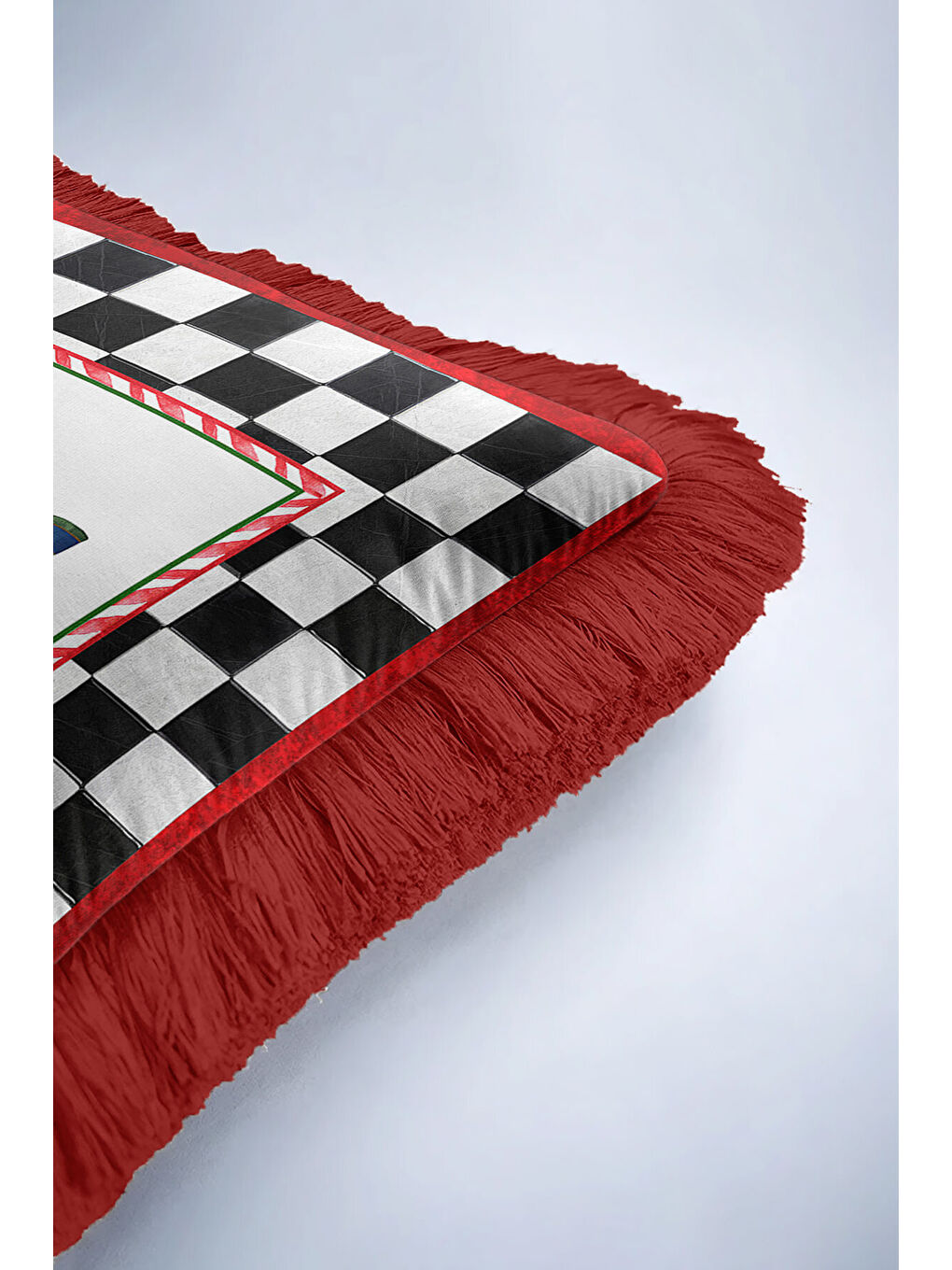 Karışık Kareli Saçaklı Yastık Kılıfı - Fındıkkıran Nostaljik Kırmızı Siyah Püsküllü Kırlent Kılıfı-6