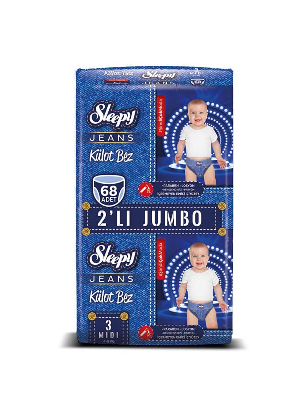 Sleepy Açık Lacivert Jeans KÜLOT Bez 3 Numara Midi 2'Lİ JUMBO 68 Adet