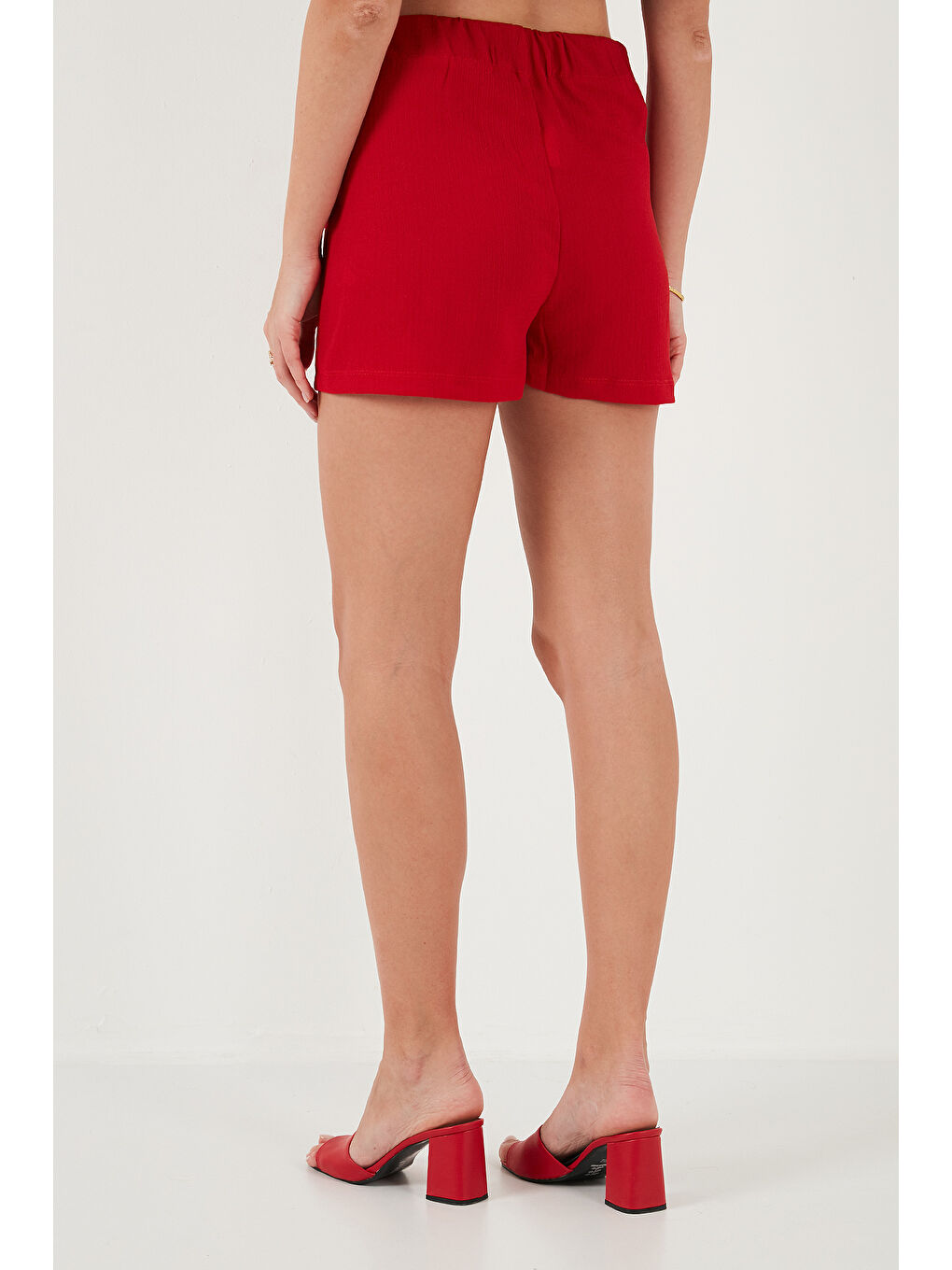 Kırmızı Streç Bağlamalı Slim Fit Yüksek Bel Mini Şort Etek 5865745-6