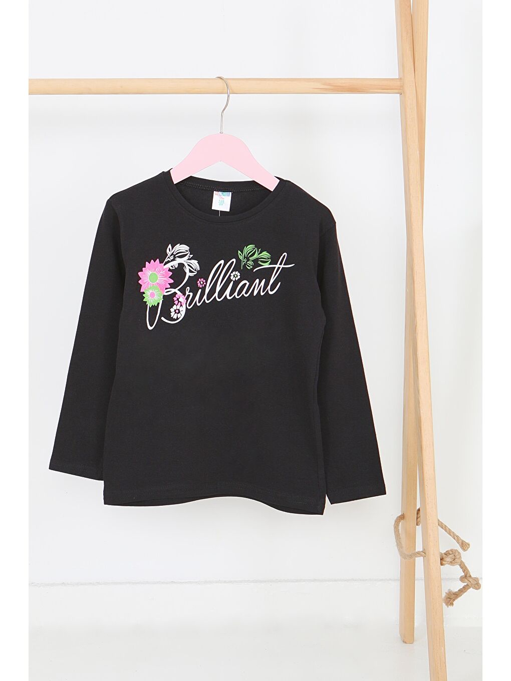 Kız Çocuk Siyah Uzun Kollu Baskılı Penye Badi - 27699