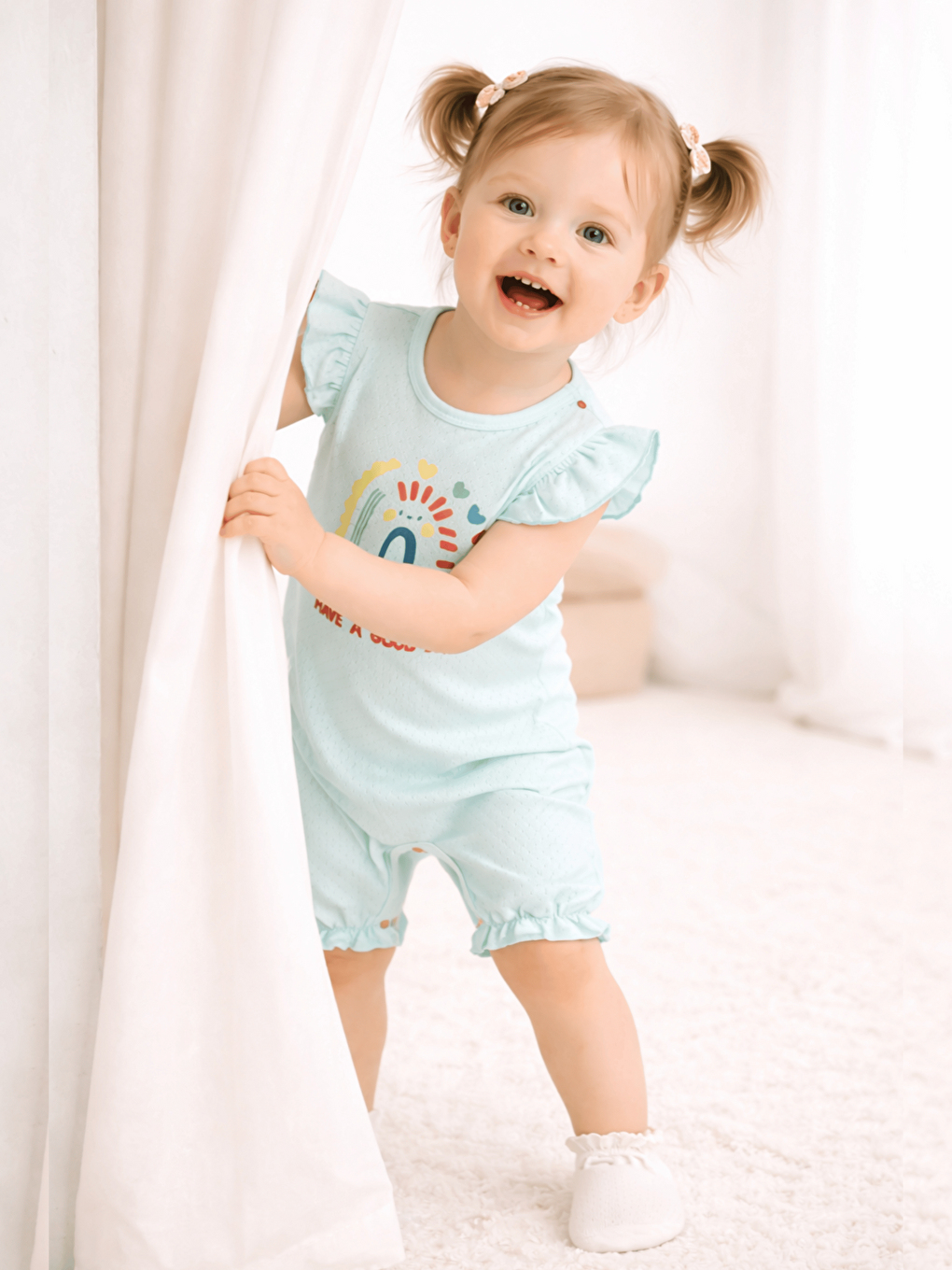 Yeşil Bisiklet Yaka Baskılı Kız Bebek Jakarlı Kısa Tulum-1