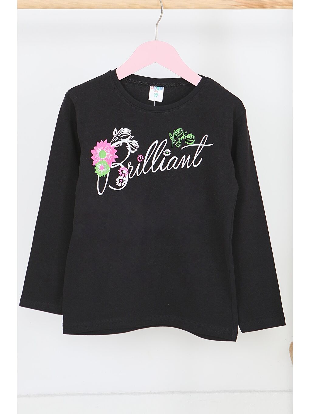 Kız Çocuk Siyah Uzun Kollu Baskılı Penye Badi - 27699-1