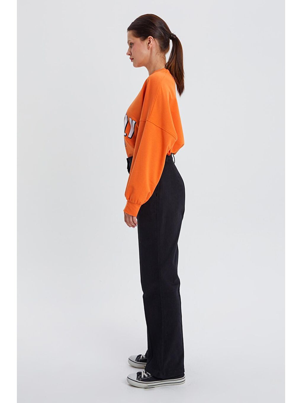 Siyah Pamuklu Çimalı Rahat Boru Paça Pantolon-2