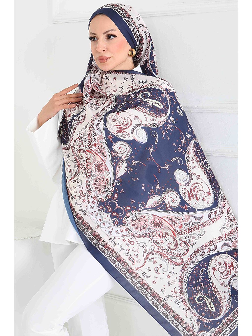 Ethnic Grace Serisi Pamuk Şal Lacivert - 27855-LACIVERT