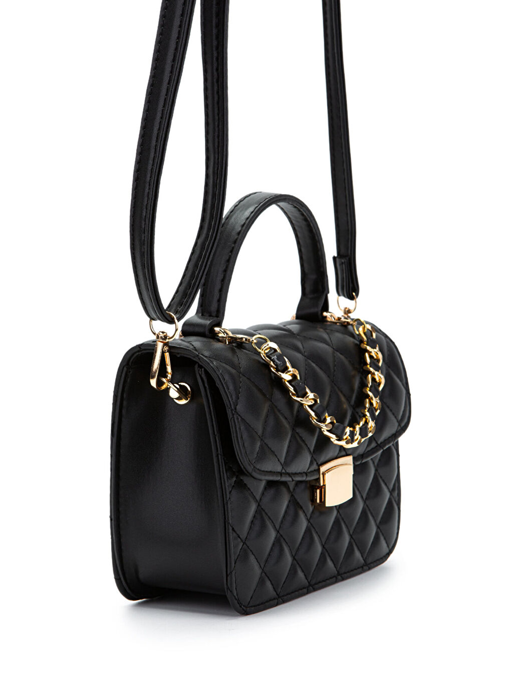 Gold Zincir Charm Detaylı Isabella Kadın Çapraz Çanta Siyah-2