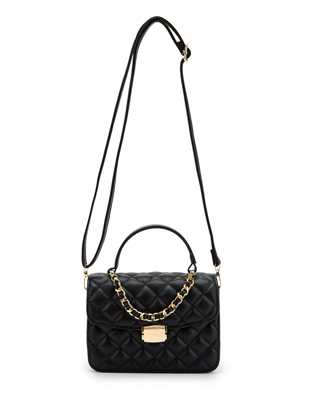 Gold Zincir Charm Detaylı Isabella Kadın Çapraz Çanta Siyah-3