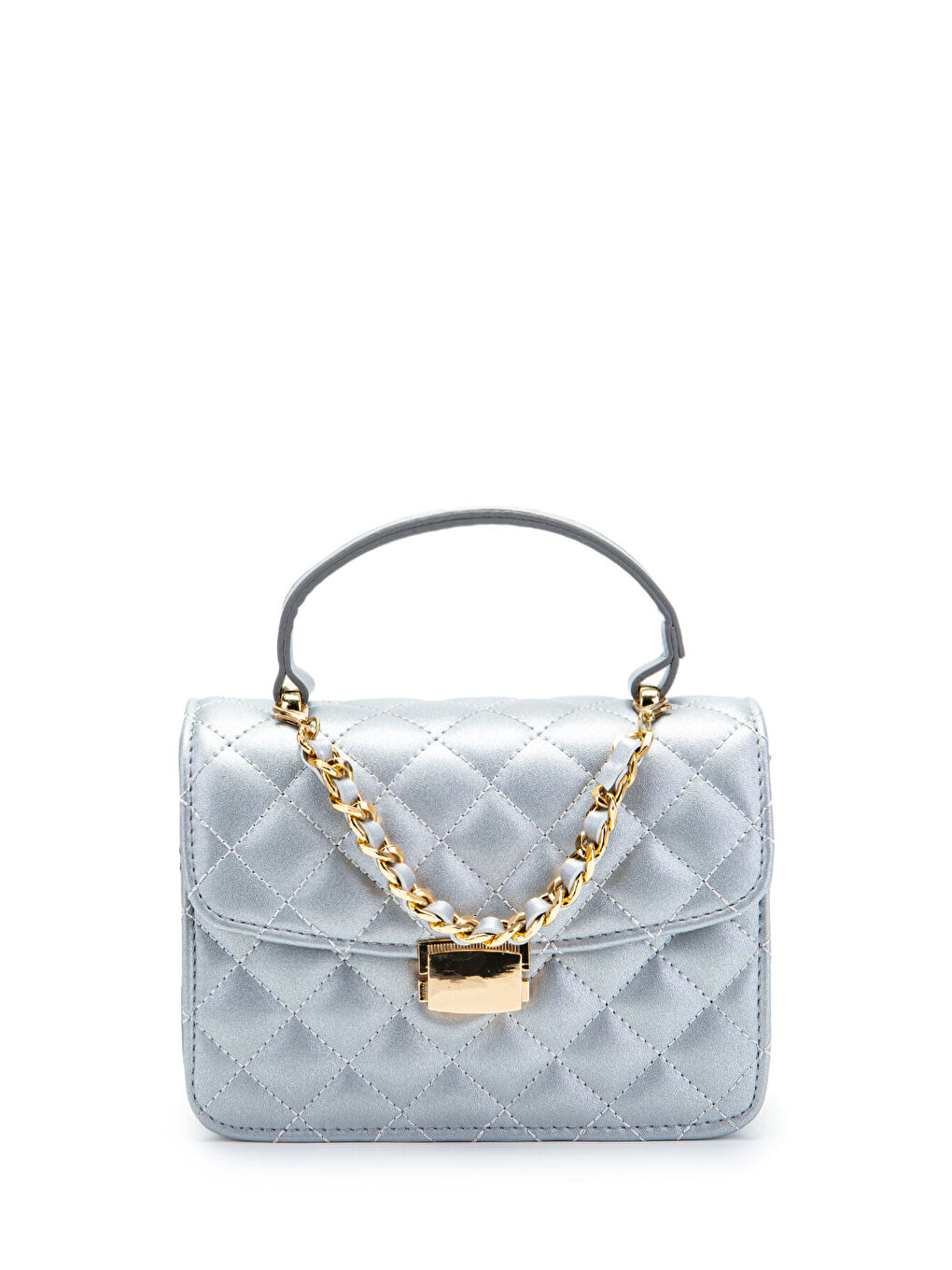 Gri Gold Zincir Charm Detaylı Isabella Kadın Çapraz Çanta Gümüş