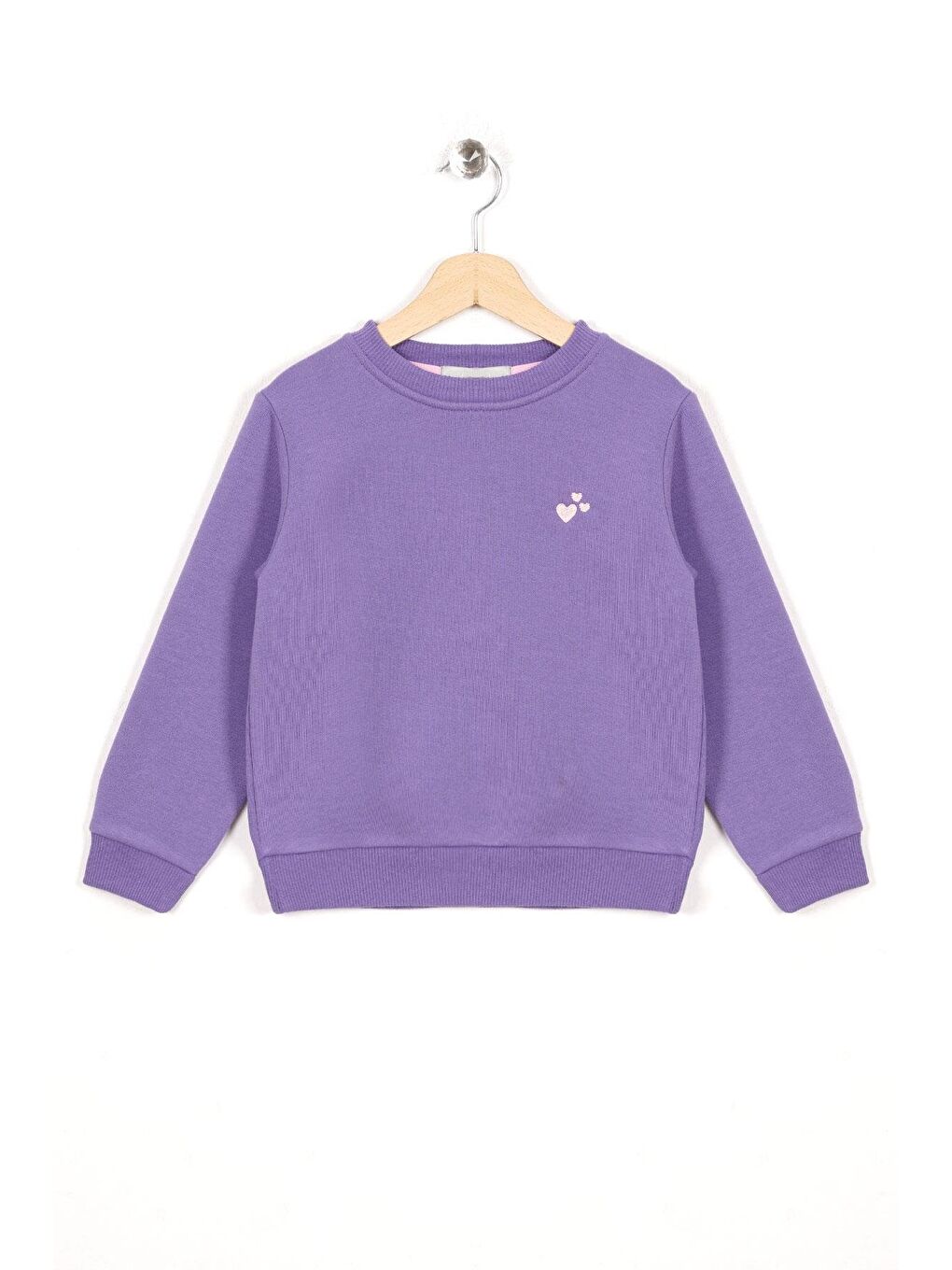 Zepkids Mor Bisiklet Yaka Kalp Nakışlı Şardonlu Kız Çocuk Sweatshirt