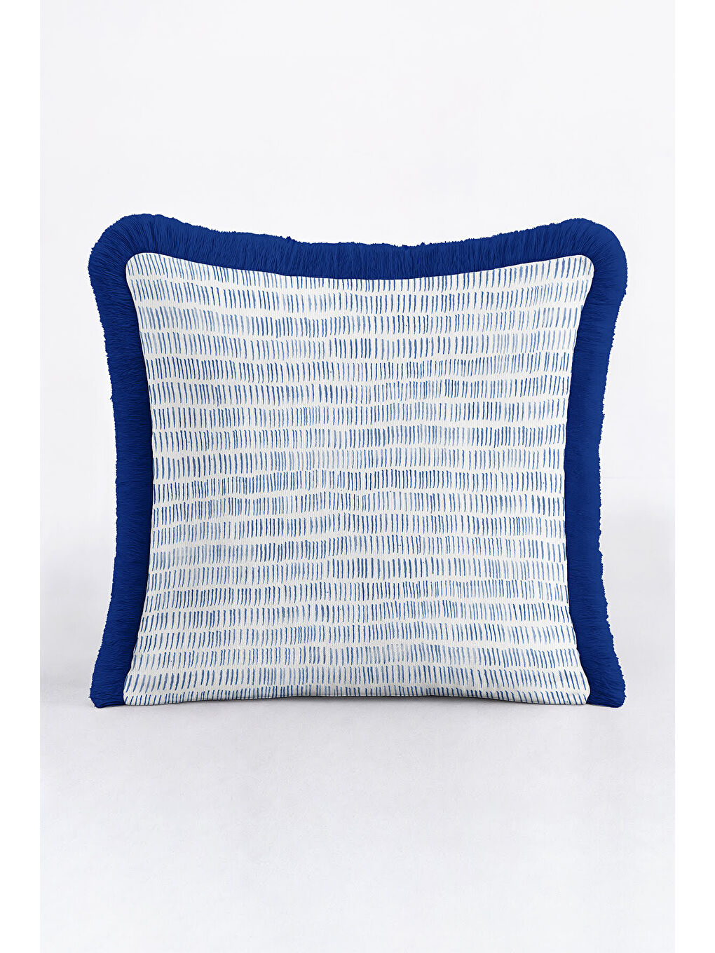 Karışık Çizgili Lüks Saçaklı Yastık Kılıfı - Akdeniz Modern Mavi Beyaz Püsküllü Kırlent Kılıfı-2