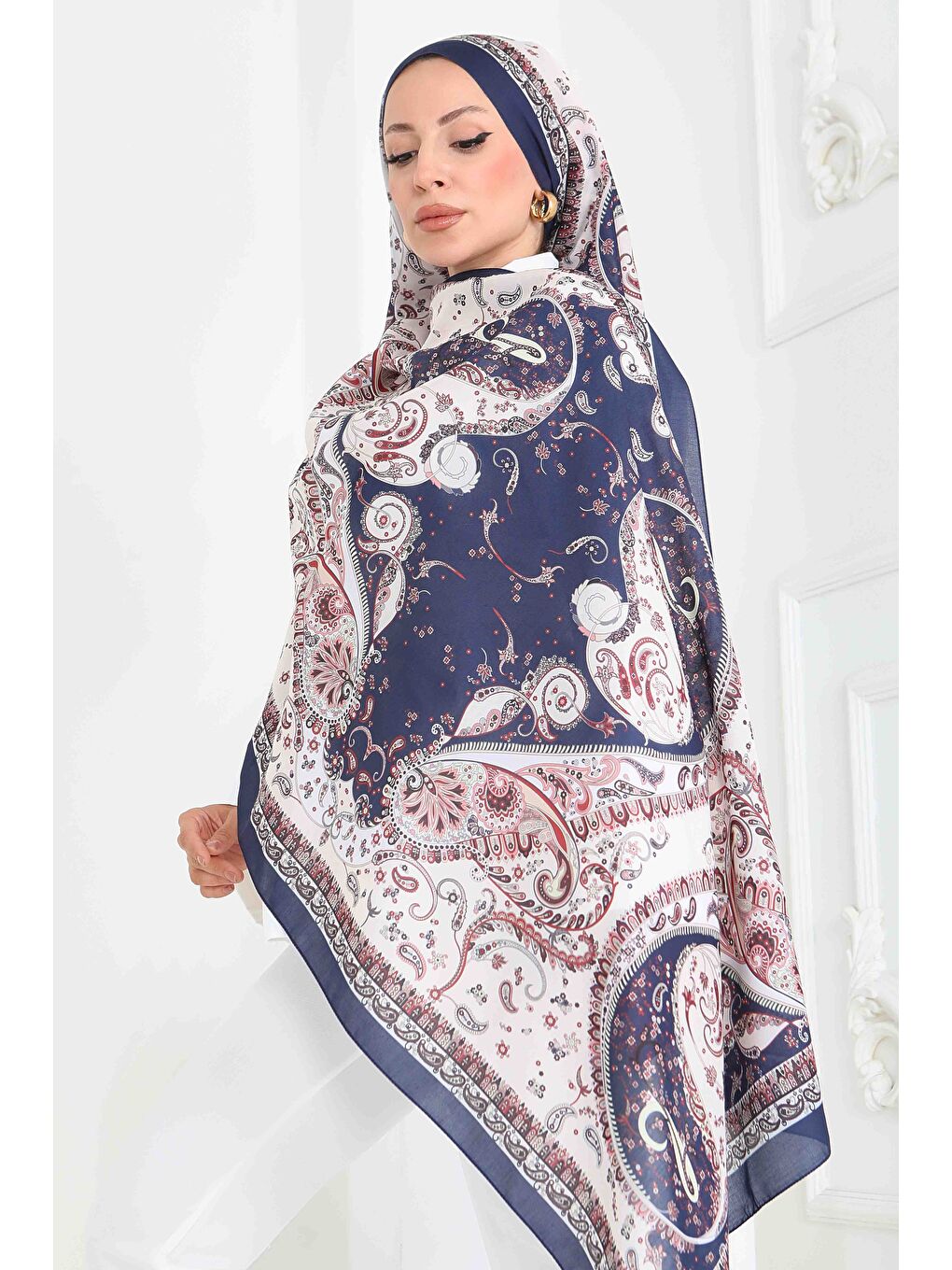 Ethnic Grace Serisi Pamuk Şal Lacivert - 27855-LACIVERT-1