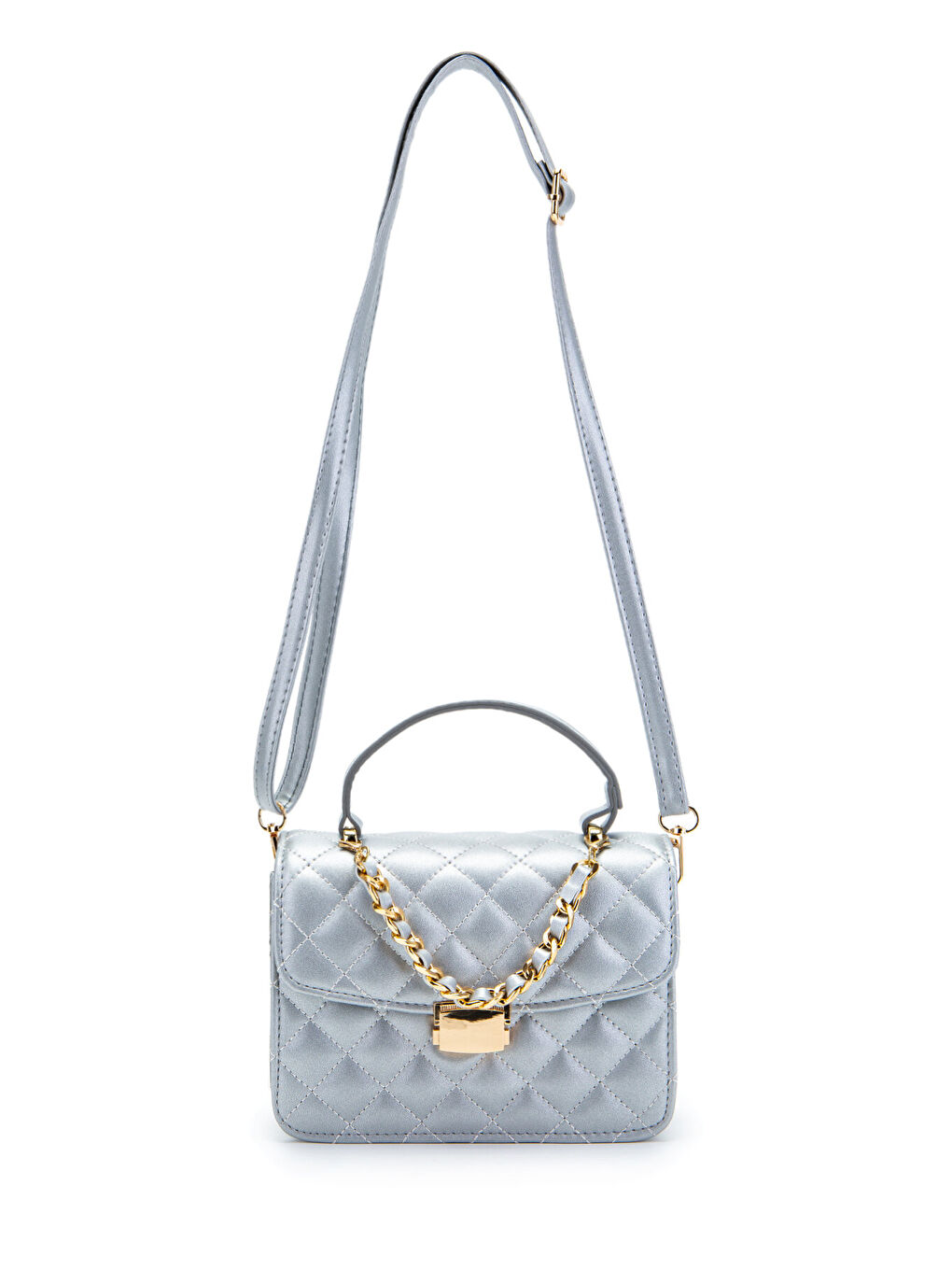 Gri Gold Zincir Charm Detaylı Isabella Kadın Çapraz Çanta Gümüş-3