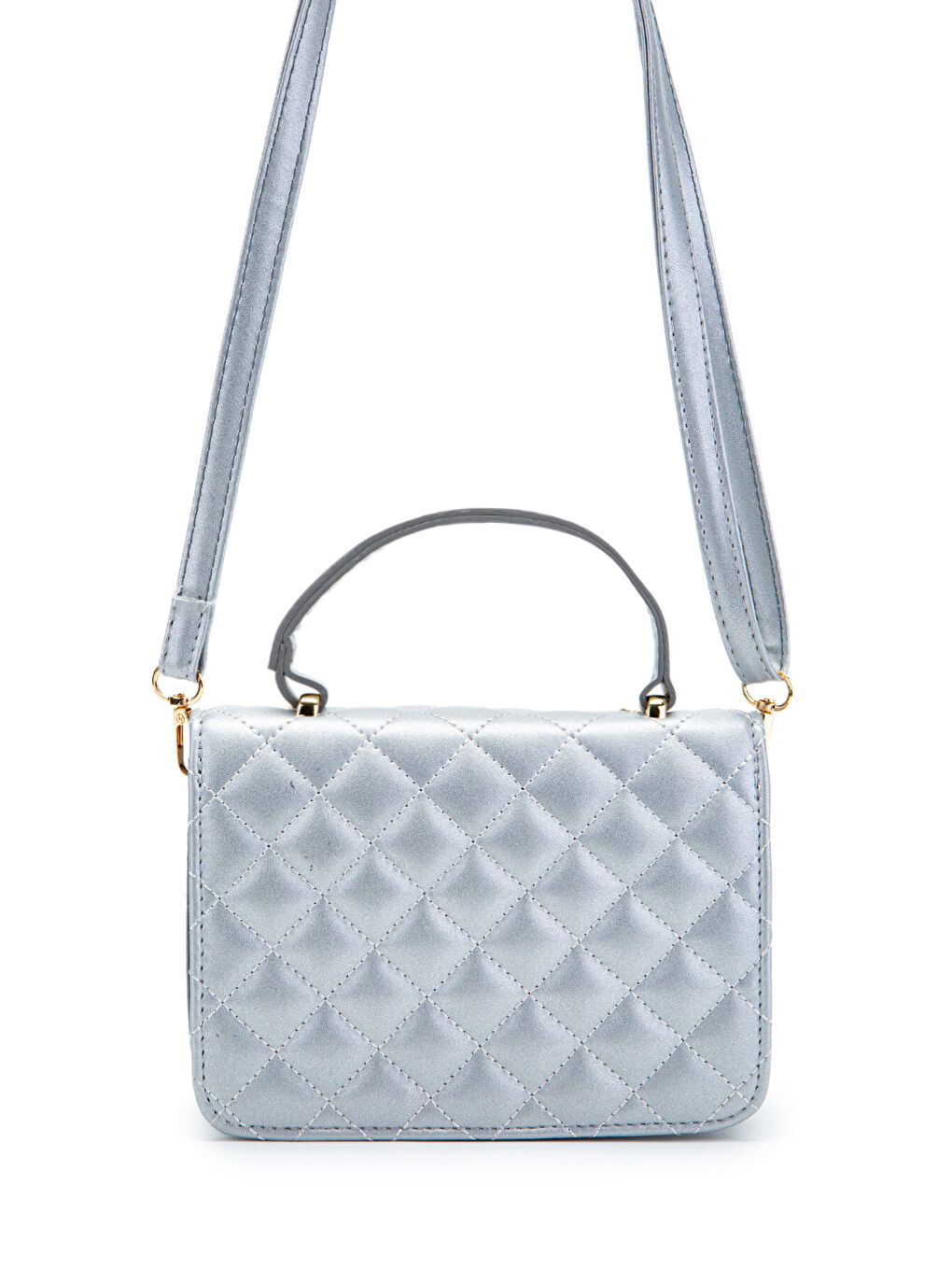 Gri Gold Zincir Charm Detaylı Isabella Kadın Çapraz Çanta Gümüş-4