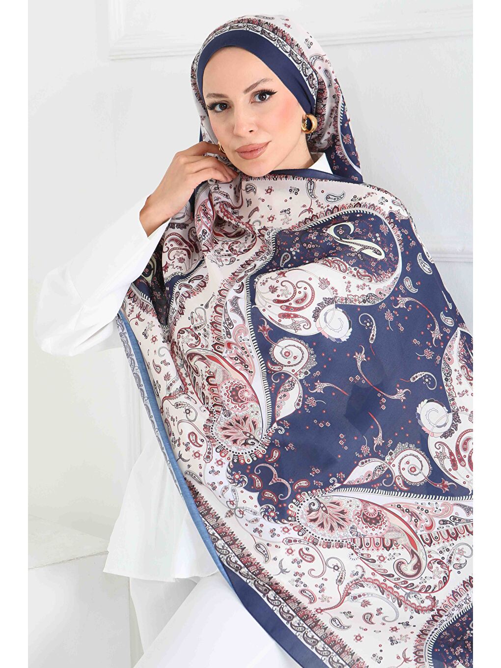 Ethnic Grace Serisi Pamuk Şal Lacivert - 27855-LACIVERT-2