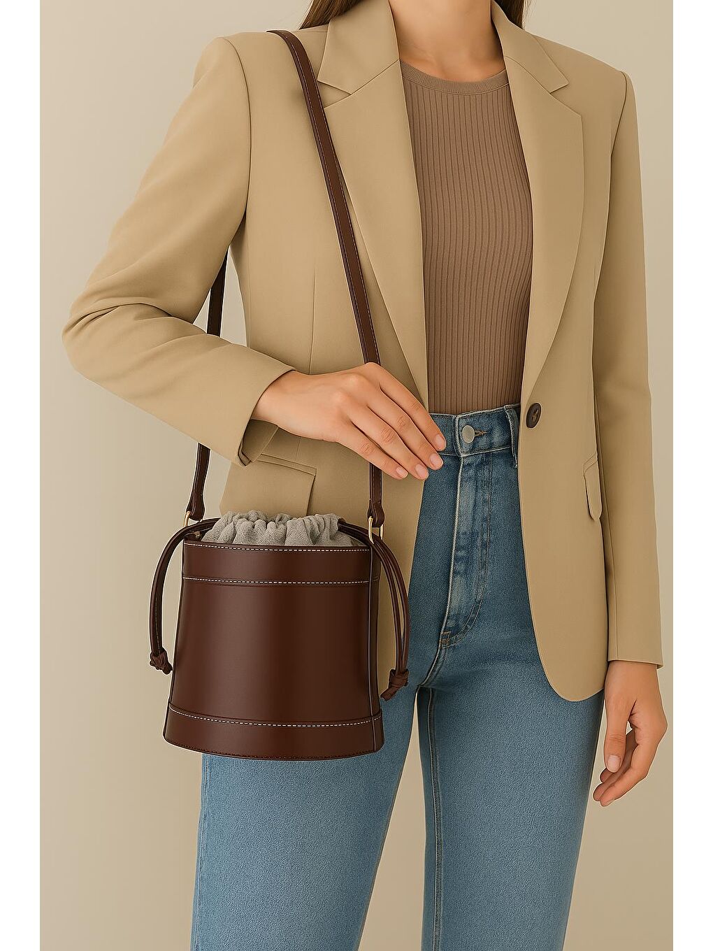 Kahverengi Rice Muadil Kova Sade Kadın Omuz Çantası BP 4853O-2