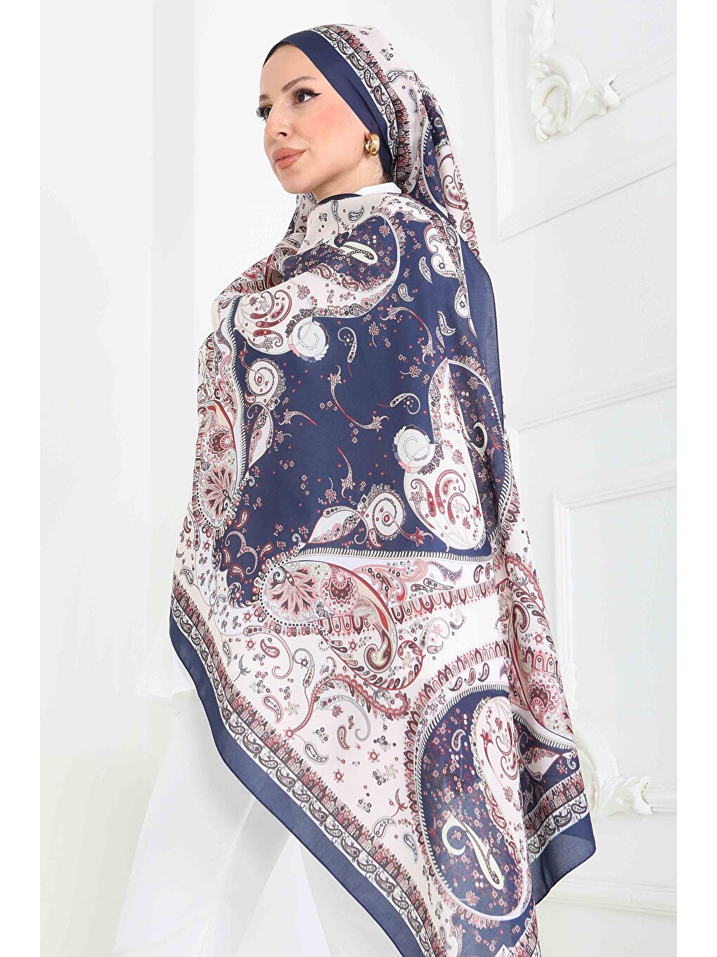 Ethnic Grace Serisi Pamuk Şal Lacivert - 27855-LACIVERT-3