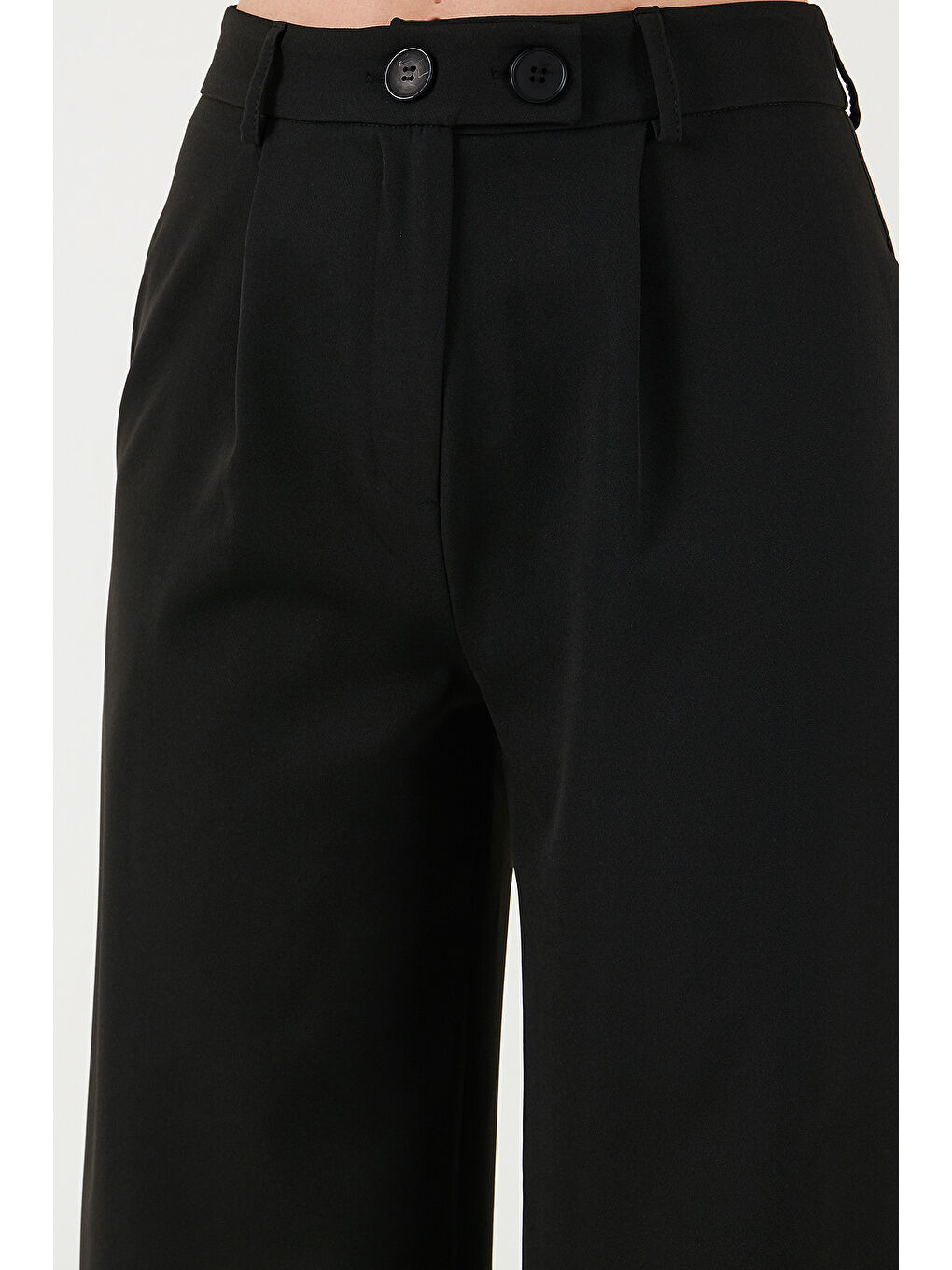 Siyah Standart Fit Yüksek Bel Bol Paça Pantolon 6522280-5