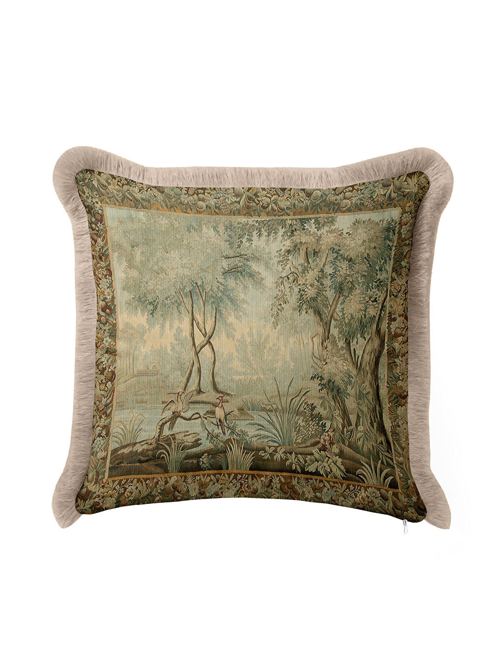 Karışık Lüks Vintage Doğal Manzara Saçaklı Yastık Kılıfı - Klasik Country Bej Yeşil Püsküllü Kırlent Kılıfı-3