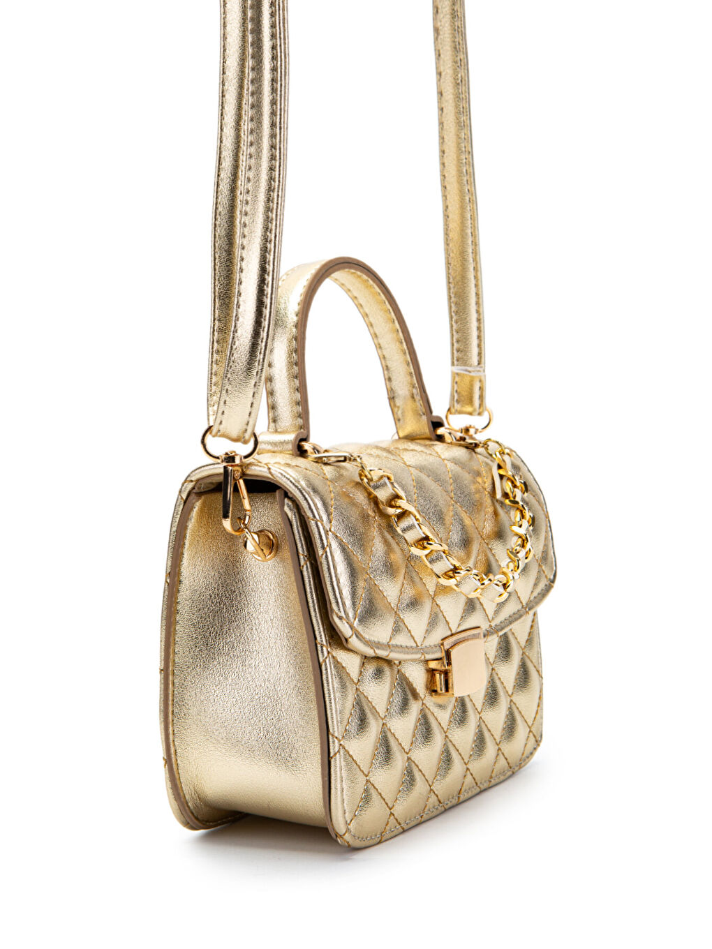 Sarı Gold Zincir Charm Detaylı Isabella Kadın Çapraz Çanta Gold-2