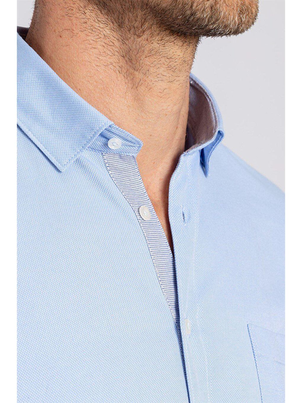 Mavi Klasik Fit Uzun Kollu Düğmeli Yaka Pamuklu Kolay Ütü Oxford Düz Erkek Gömlek-2