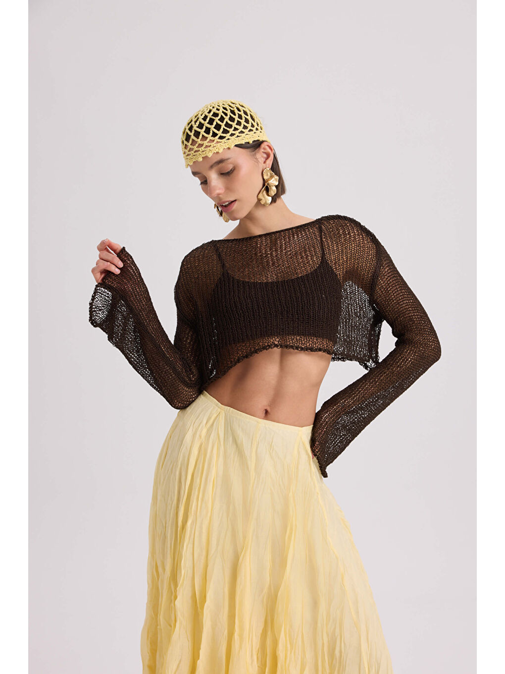 Kahverengi Daisy Kahve İnce Triko Crop