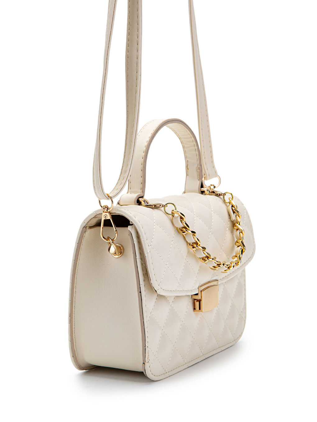 Ekru Gold Zincir Charm Detaylı Isabella Kadın Çapraz Çanta Krem-2