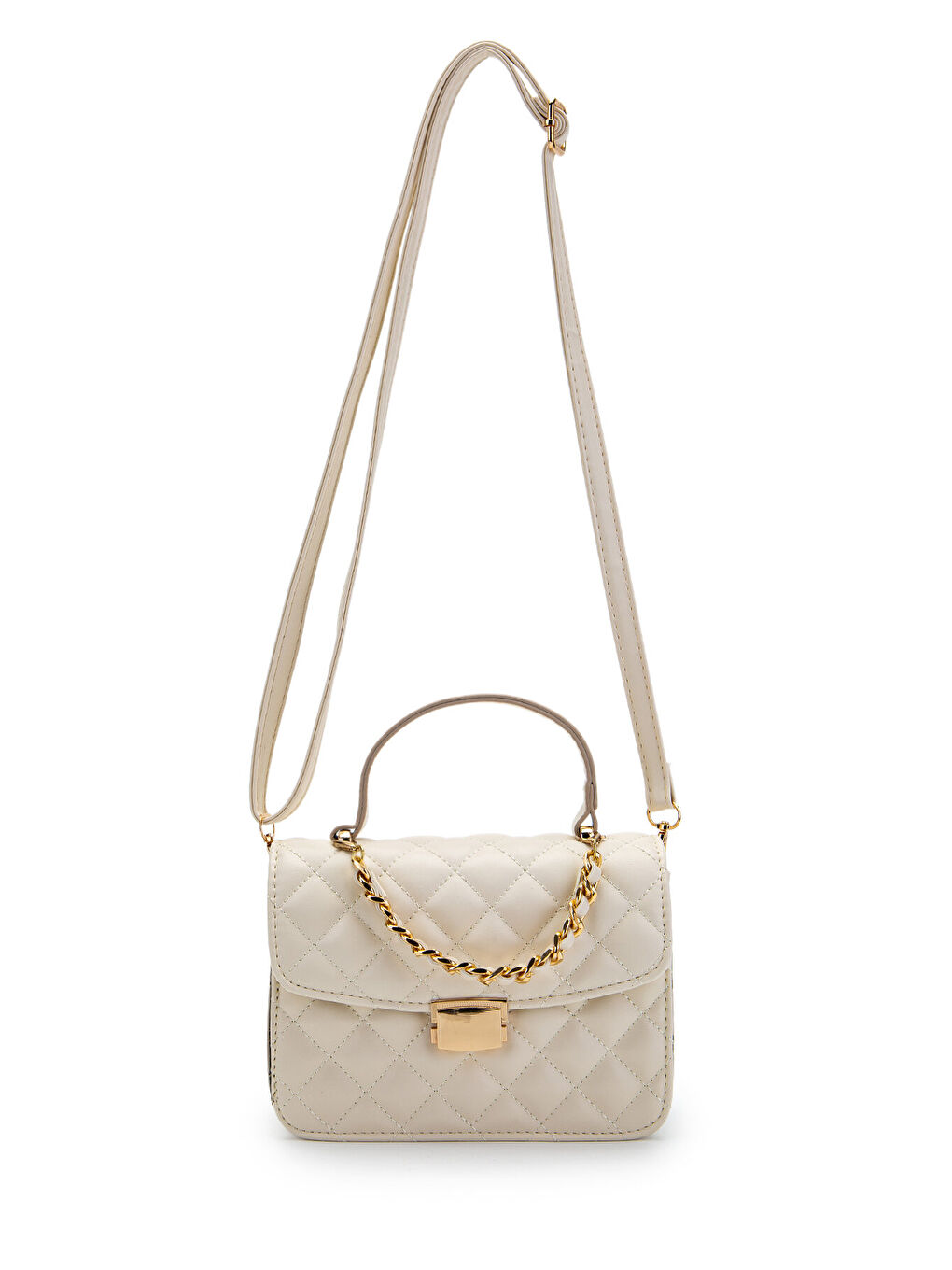 Ekru Gold Zincir Charm Detaylı Isabella Kadın Çapraz Çanta Krem-3