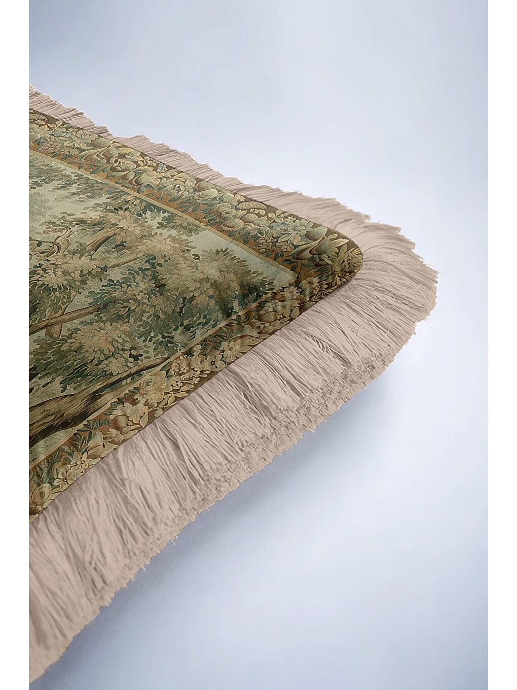 Karışık Lüks Vintage Doğal Manzara Saçaklı Yastık Kılıfı - Klasik Country Bej Yeşil Püsküllü Kırlent Kılıfı-6