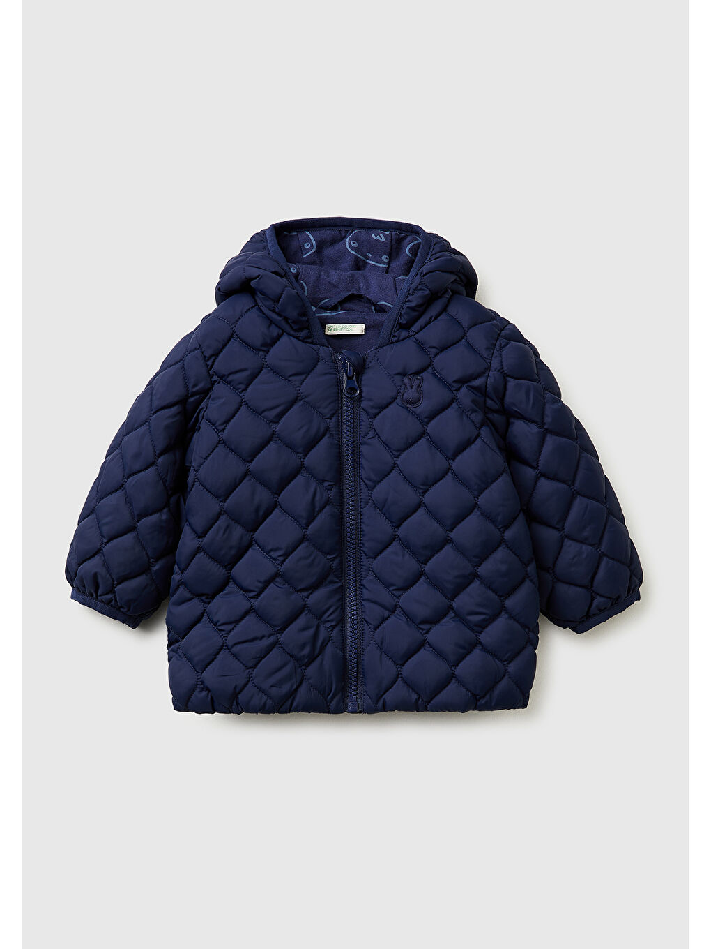 Bebek Lacivert Tavşan Desenli Kulaklı Kapüşonlu Mont