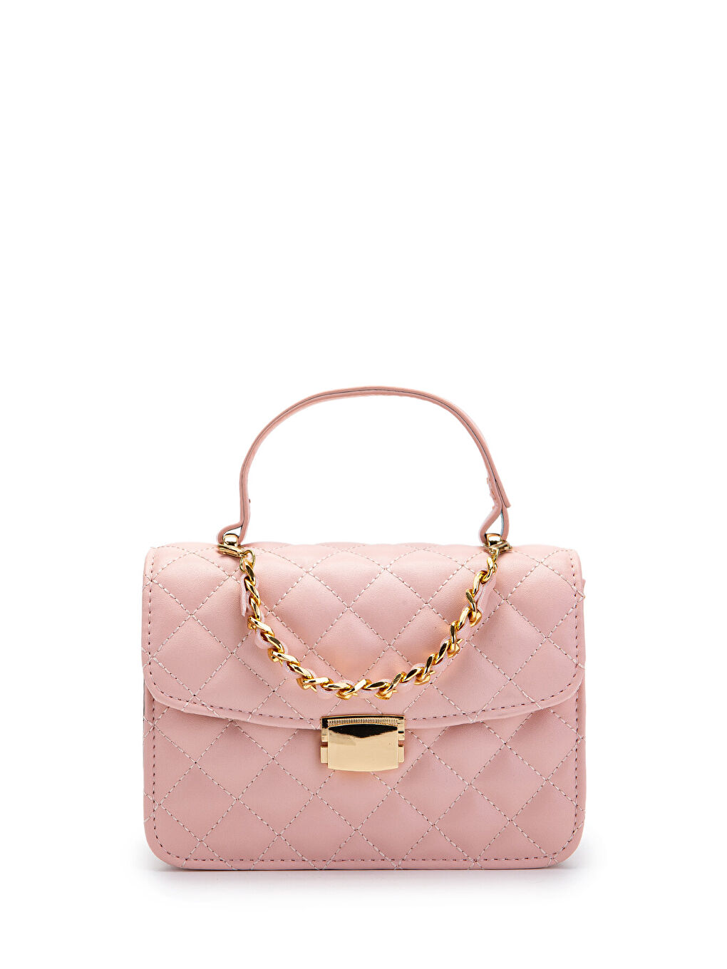 Sarı Gold Zincir Charm Detaylı Isabella Kadın Çapraz Çanta Pudra