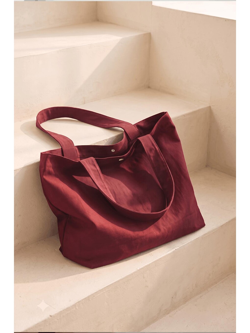 Kadın Bordo Omuz Çantası Çıtçıt Kapatmalı Geniş Bez Tote Bag-3