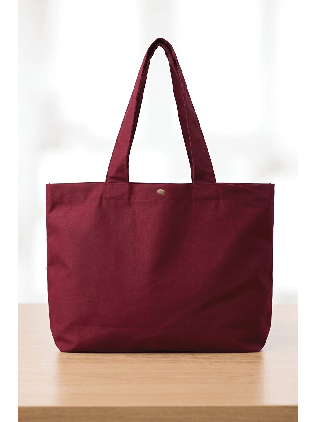 Kadın Bordo Omuz Çantası Çıtçıt Kapatmalı Geniş Bez Tote Bag-4