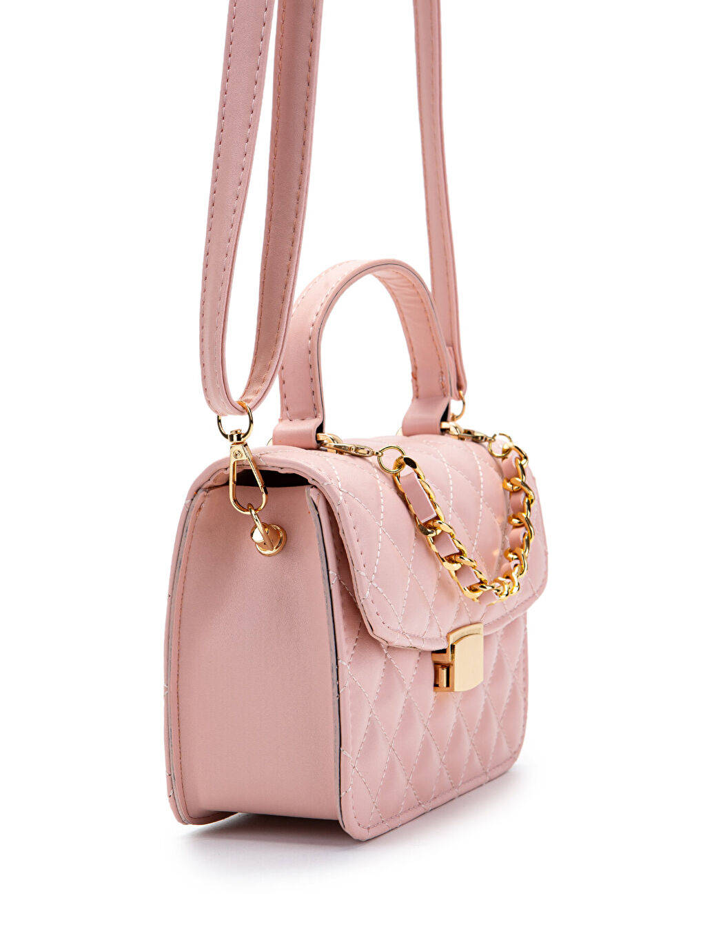 Sarı Gold Zincir Charm Detaylı Isabella Kadın Çapraz Çanta Pudra-2
