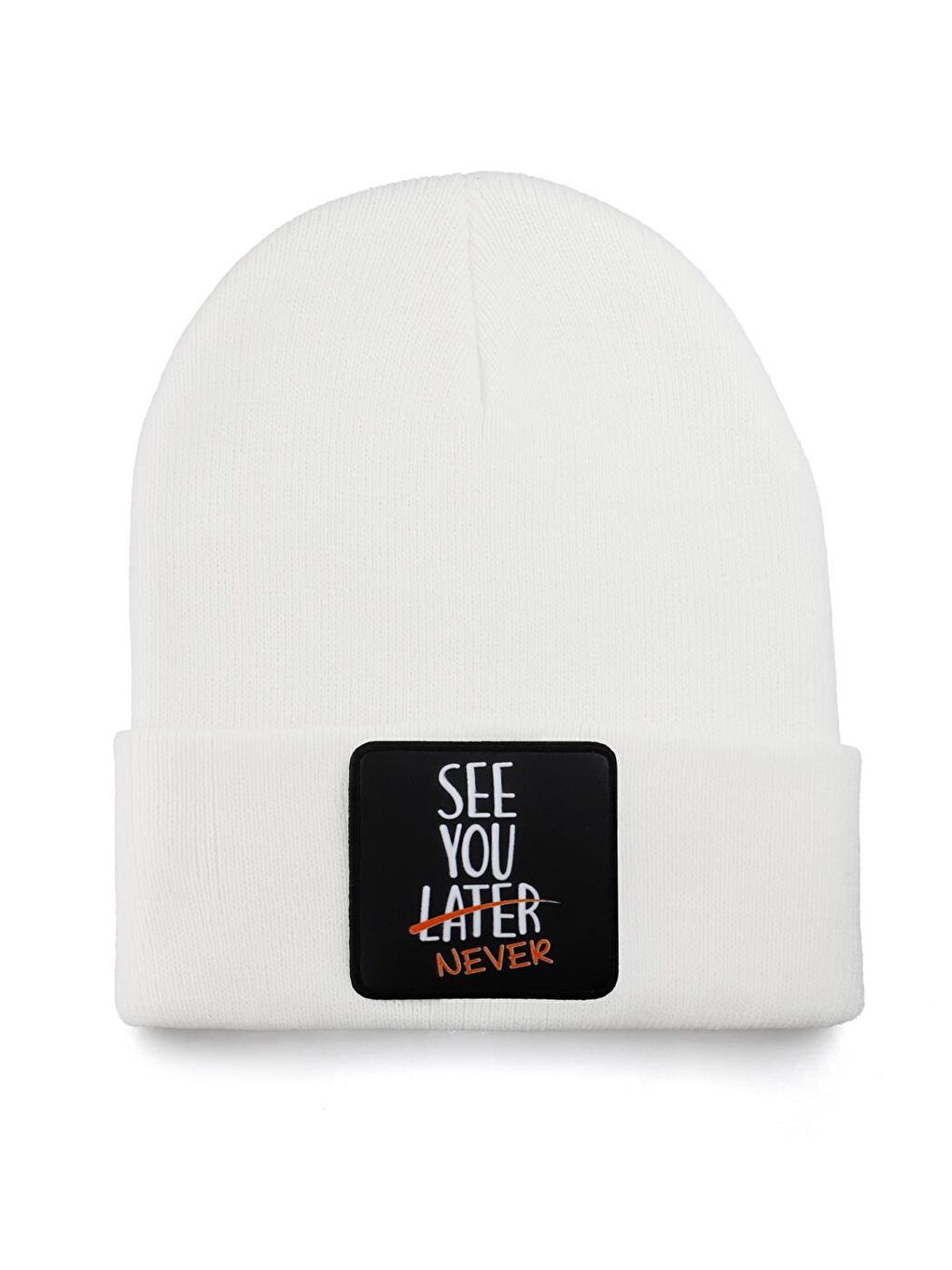 BlackBörk Beyaz V1 Akrilik See You Later Never - 2 Kod Logolu Unisex Beyaz Bere (Beanie)