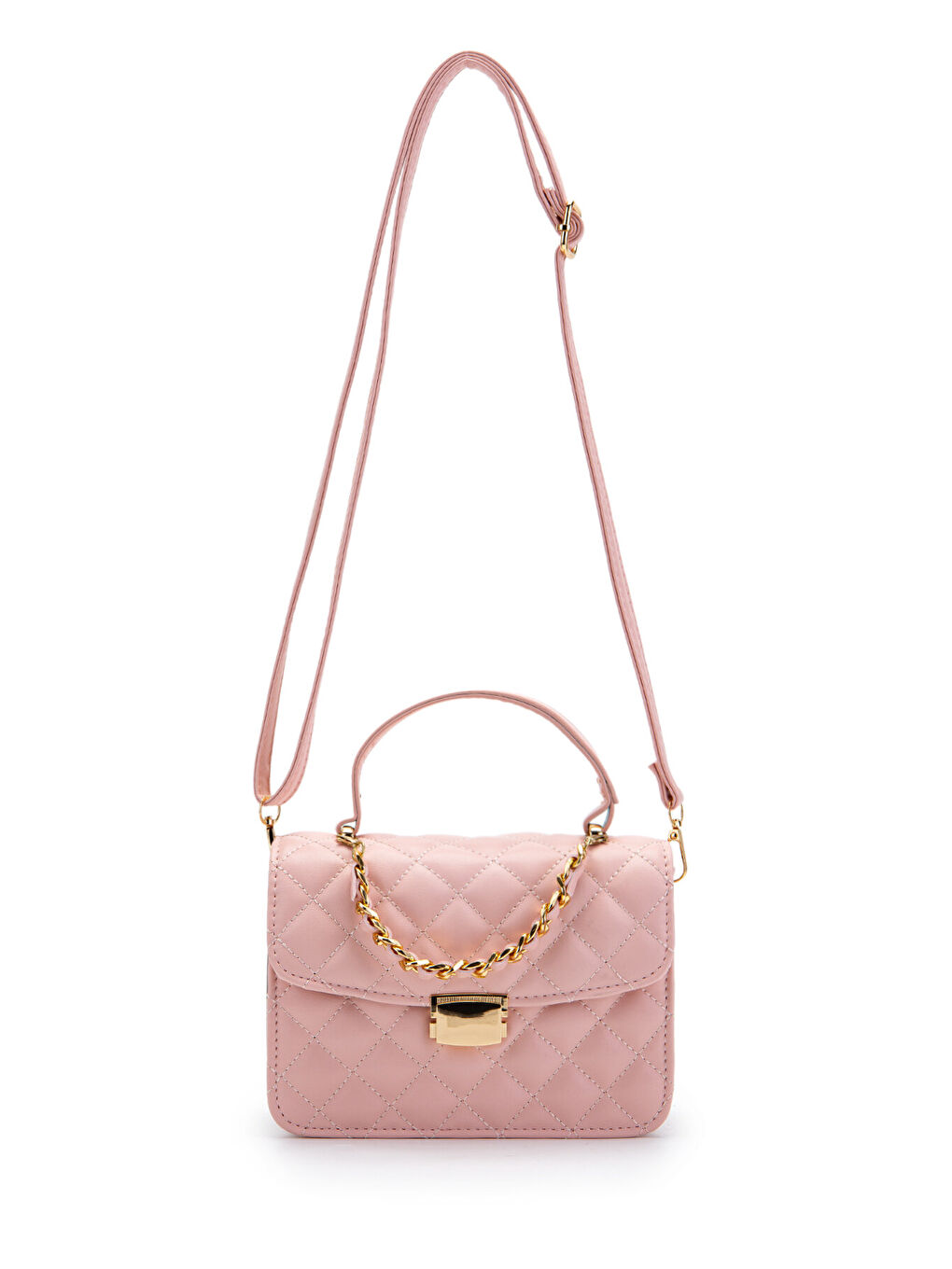 Sarı Gold Zincir Charm Detaylı Isabella Kadın Çapraz Çanta Pudra-3