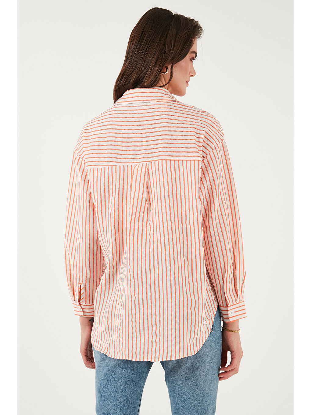 Turuncu Regular Fit Uzun Kollu Çizgili Gömlek 6772875-6