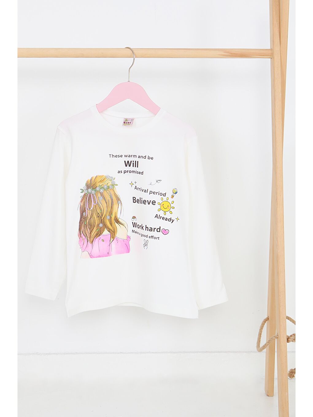 Kız Çocuk Beyaz Uzun Kollu Baskılı Penye Badi - 27697