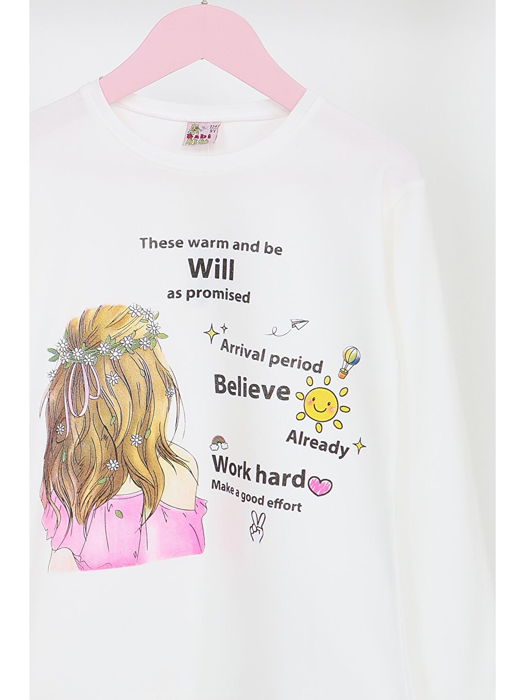 Kız Çocuk Beyaz Uzun Kollu Baskılı Penye Badi - 27697-1