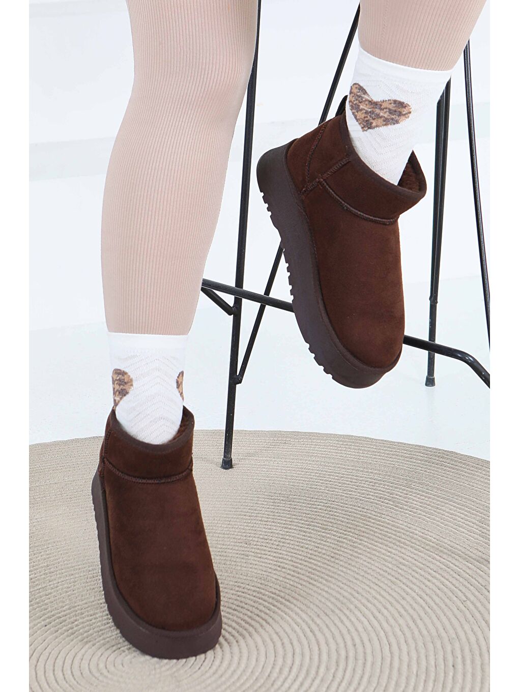 Kahverengi Kadın Kahve Yüksek Taban Yarım Süet Bot - 27783-KAHVE-2