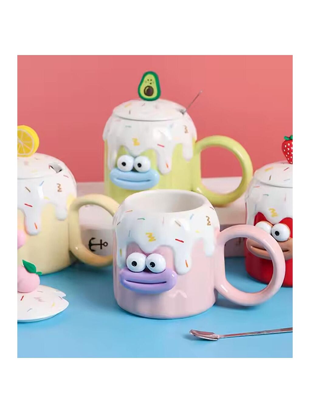 Karışık Sevimli Meyve Karakterli Seramik Kupa-1