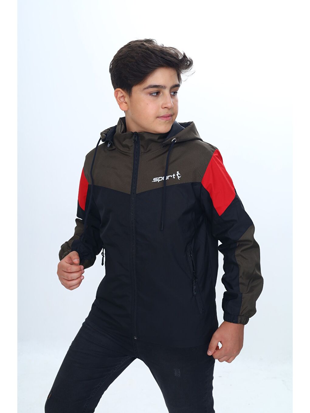 Siyah Erkek Çocuk Sport Baskılı Kapüşonlu Yağmurluk-4