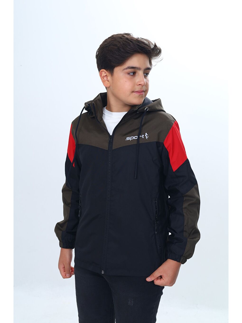 Siyah Erkek Çocuk Sport Baskılı Kapüşonlu Yağmurluk-6