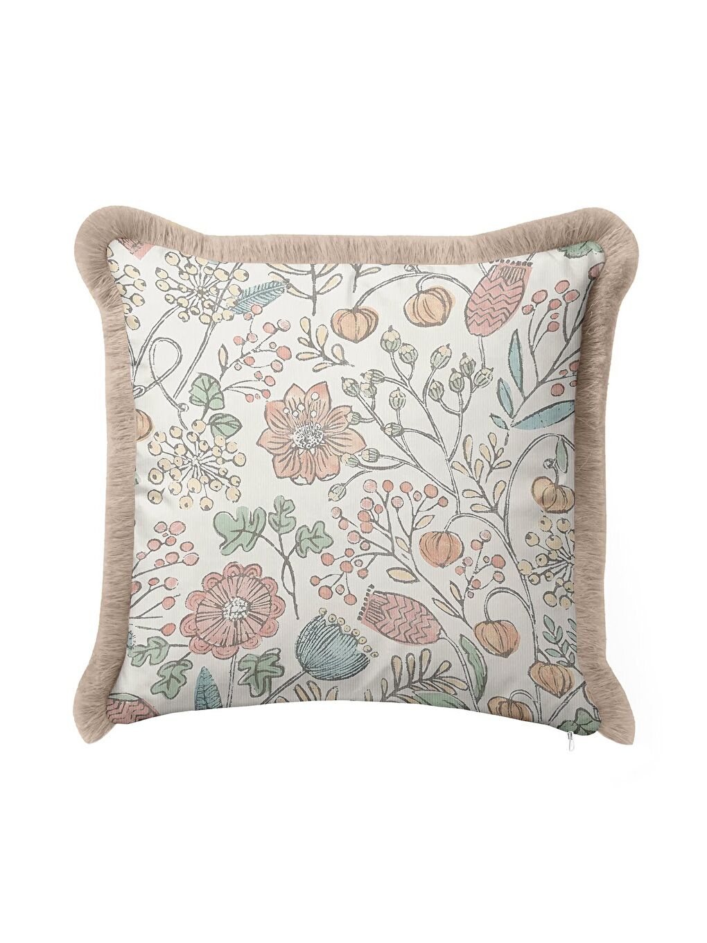 Karışık Zarif Vintage Çiçekli Saçaklı Yastık Kılıfı - Pastel Country Bej Püsküllü Kırlent Kılıfı-1