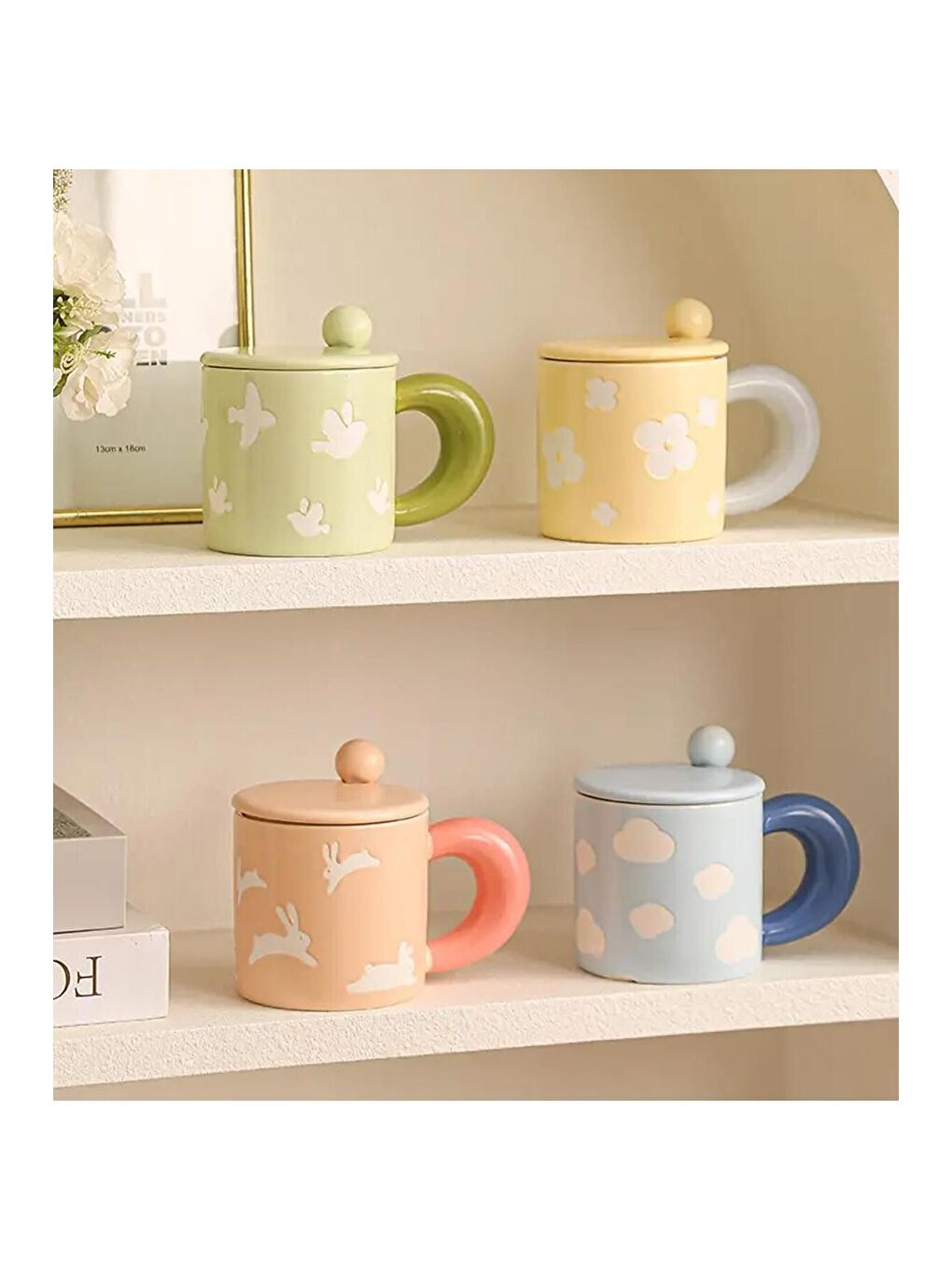 BAM HEDİYELİK EŞYA Karişik Pastel Renkli Çiçek Ve Hayvan Desenli Seramik Kupa - 3