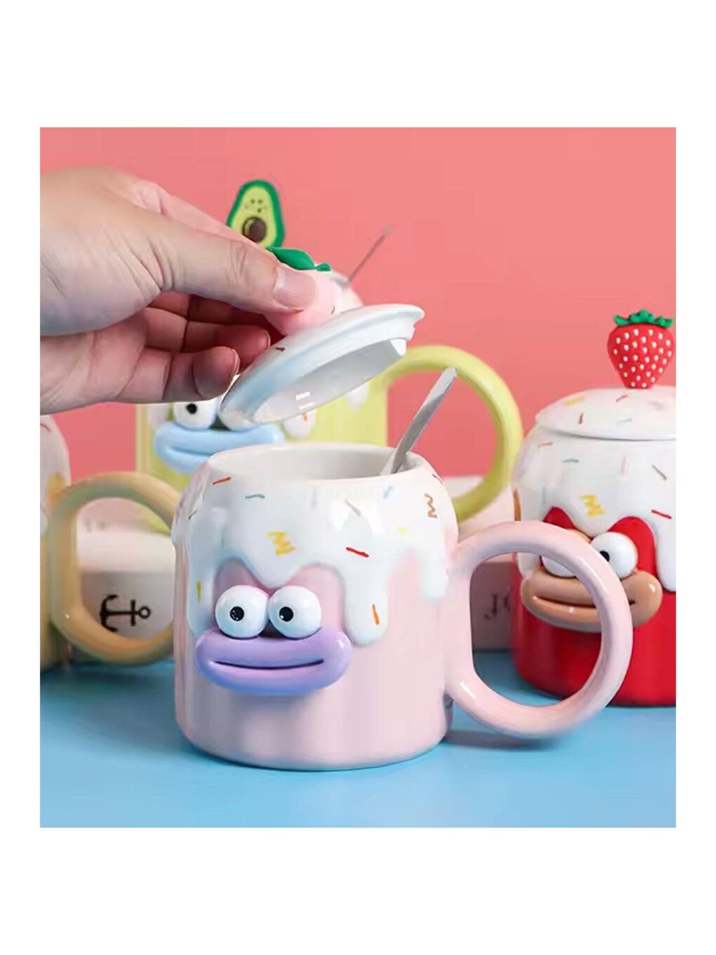 Karışık Sevimli Meyve Karakterli Seramik Kupa-3